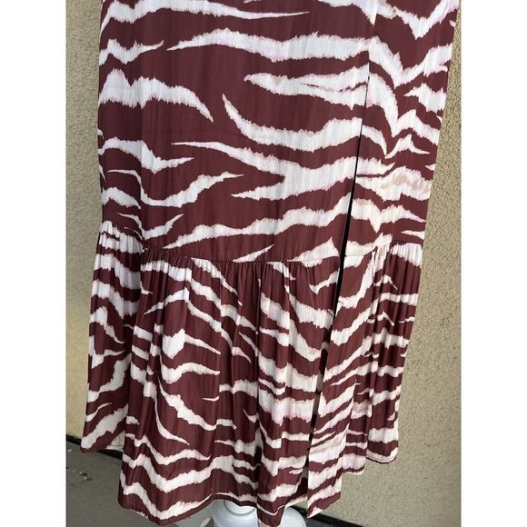 Paige Jade Cherrywood Cream Zebra printed halter ruffle hem midi dress Small - Picture 9 of 15